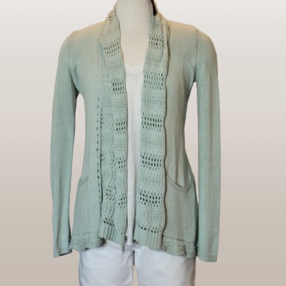 'New' Angle of the North Cotton Knit & Crochet Mint Green Cardigan Size M - Picture 3 of 10